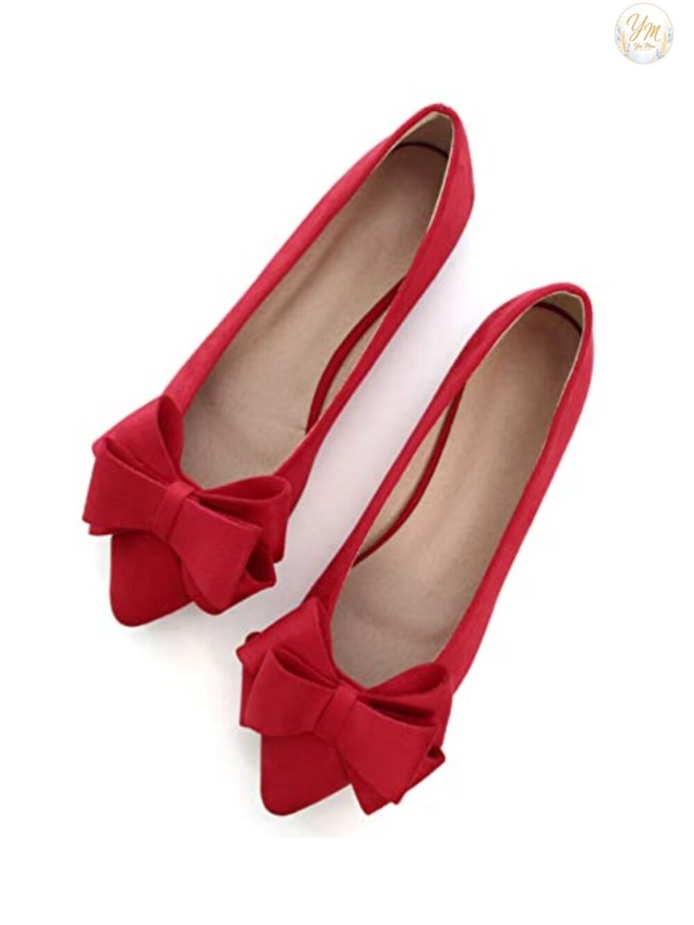 Womens Bowknot Ballet Flats Pointy Toe Slip-On Suede Dress Shoes